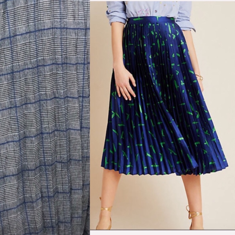 Metro Wear Blue Striped Pleated Midi Full Skirt Size M
